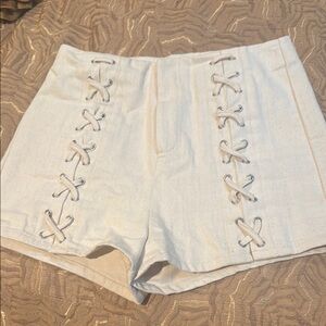 12th Tribe High Waist Lace-Up Cream Shorts